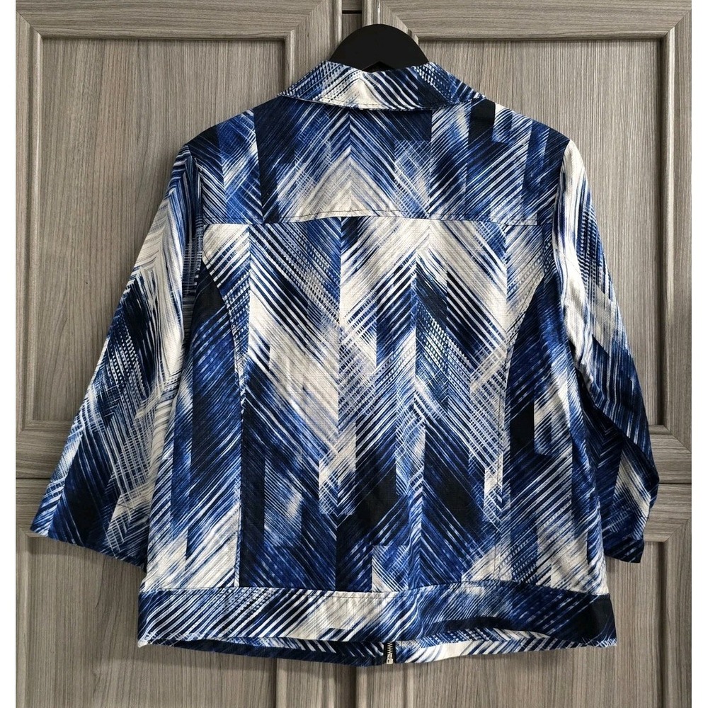 Erin London Womens Large Multicolor Abstract 3/4 Sleeve Zip Front Unlined Jacket - Picture 2 of 11